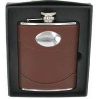 Brown Leather Hip Flask Name Plate 6 Oz